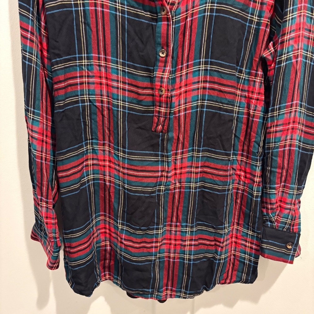 Marley Lilly Plaid Tunic Top XL Red Green Black Long Sleeve Button Front - Picture 4 of 10